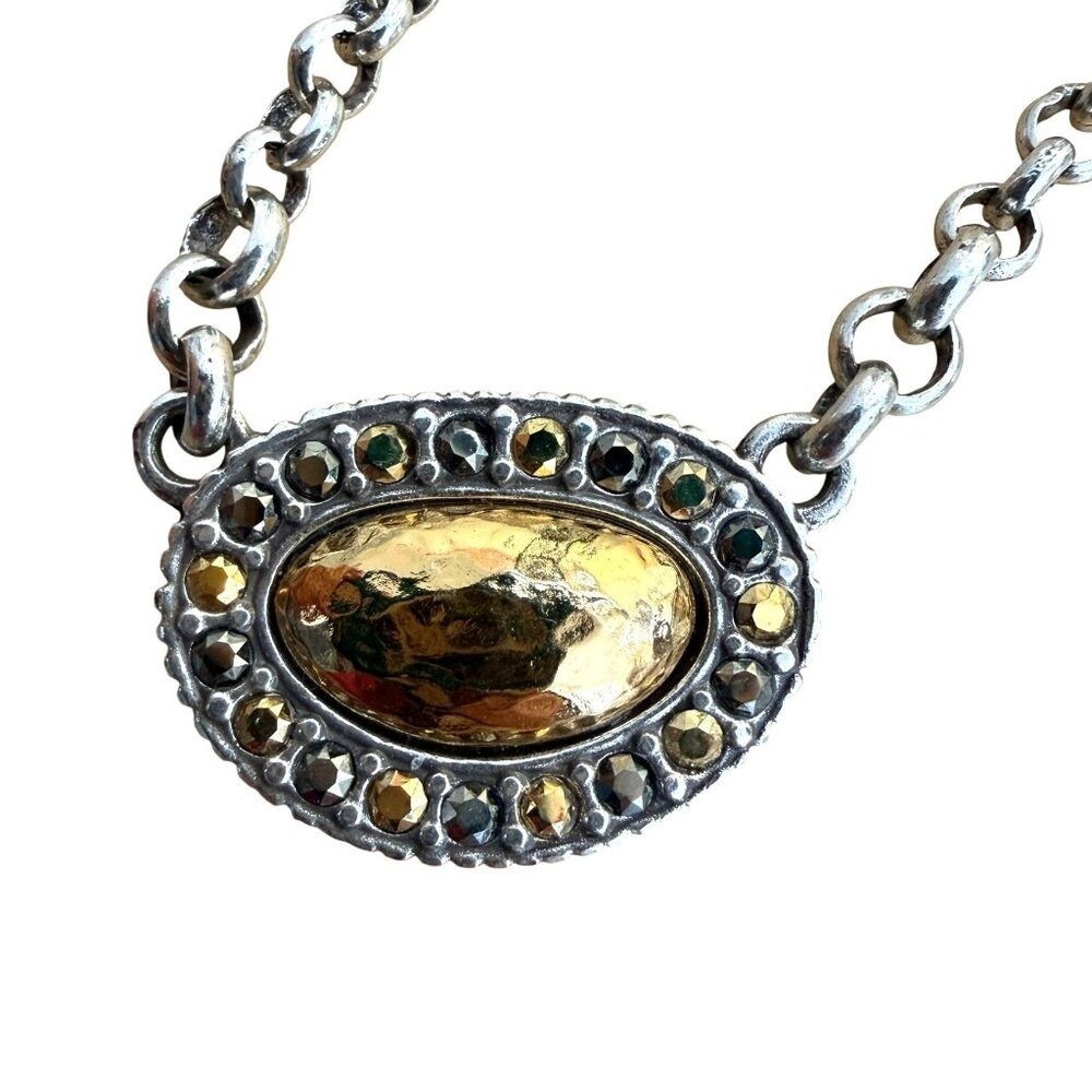 Mixed‎ Metal Hammered Oval Crystal Statement Necklace from Brighton